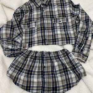 Flannel 2 pcs Upcycled Crop Top and Skirt OS Plaid Shirt